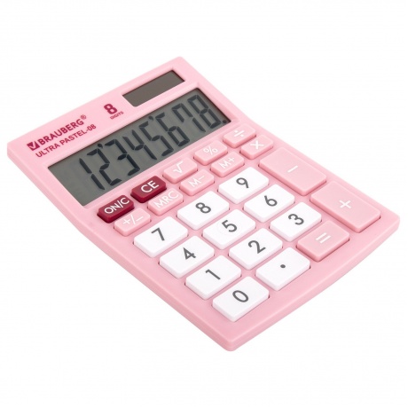 Калькулятор настольный Brauberg ULTRA PASTEL-08-PK, КОМПАКТНЫЙ (154x115 мм), 8 разрядов, двойное питание, РОЗОВЫЙ, 250514 - фото 1