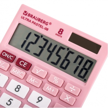 Калькулятор настольный Brauberg ULTRA PASTEL-08-PK, КОМПАКТНЫЙ (154x115 мм), 8 разрядов, двойное питание, РОЗОВЫЙ, 250514 - фото 11