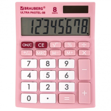 Калькулятор настольный Brauberg ULTRA PASTEL-08-PK, КОМПАКТНЫЙ (154x115 мм), 8 разрядов, двойное питание, РОЗОВЫЙ, 250514 - фото 12