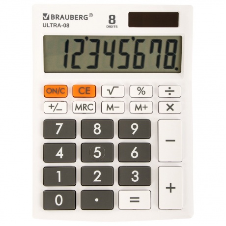 Калькулятор настольный Brauberg ULTRA-08-WT, КОМПАКТНЫЙ (154x115 мм), 8 разрядов, двойное питание, БЕЛЫЙ, 250512 - фото 2