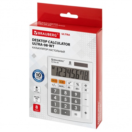 Калькулятор настольный Brauberg ULTRA-08-WT, КОМПАКТНЫЙ (154x115 мм), 8 разрядов, двойное питание, БЕЛЫЙ, 250512 - фото 11