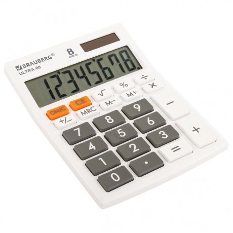 Калькулятор настольный Brauberg ULTRA-08-WT, КОМПАКТНЫЙ (154x115 мм), 8 разрядов, двойное питание, БЕЛЫЙ, 250512 - фото 8
