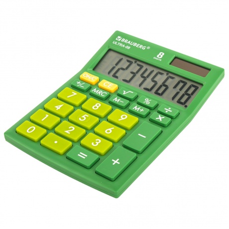 Калькулятор настольный Brauberg ULTRA-08-GN, КОМПАКТНЫЙ (154x115 мм), 8 разрядов, двойное питание, ЗЕЛЕНЫЙ, 250509 - фото 1