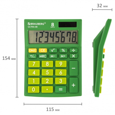 Калькулятор настольный Brauberg ULTRA-08-GN, КОМПАКТНЫЙ (154x115 мм), 8 разрядов, двойное питание, ЗЕЛЕНЫЙ, 250509 - фото 12