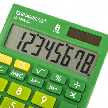 Калькулятор настольный Brauberg ULTRA-08-GN, КОМПАКТНЫЙ (154x115 мм), 8 разрядов, двойное питание, ЗЕЛЕНЫЙ, 250509 - фото 4