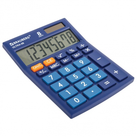 Калькулятор настольный Brauberg ULTRA-08-BU, КОМПАКТНЫЙ (154x115 мм), 8 разрядов, двойное питание, СИНИЙ, 250508 - фото 5