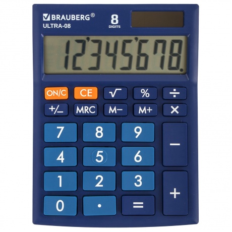 Калькулятор настольный Brauberg ULTRA-08-BU, КОМПАКТНЫЙ (154x115 мм), 8 разрядов, двойное питание, СИНИЙ, 250508 - фото 6