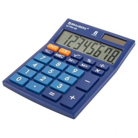 Калькулятор настольный Brauberg ULTRA-08-BU, КОМПАКТНЫЙ (154x115 мм), 8 разрядов, двойное питание, СИНИЙ, 250508 - фото 8