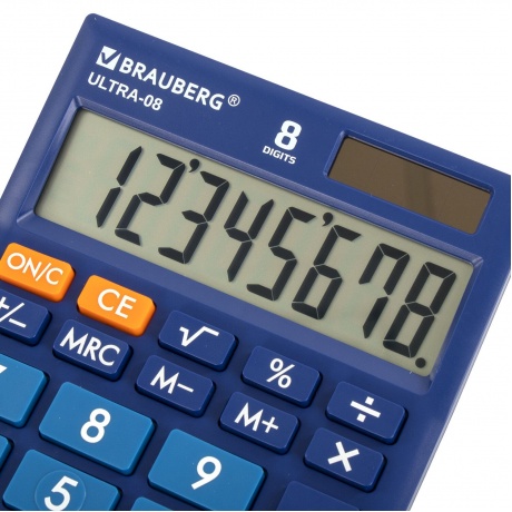 Калькулятор настольный Brauberg ULTRA-08-BU, КОМПАКТНЫЙ (154x115 мм), 8 разрядов, двойное питание, СИНИЙ, 250508 - фото 9