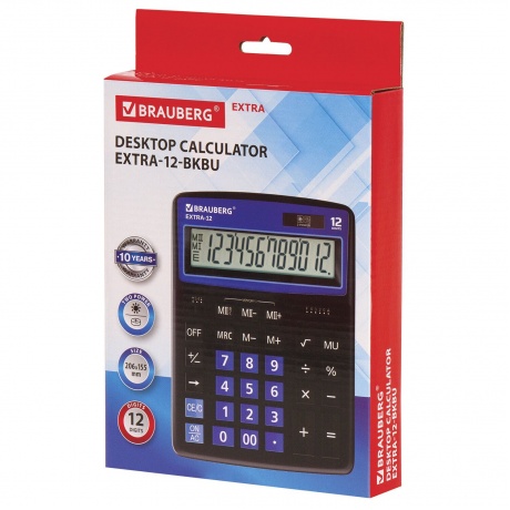 Калькулятор настольный Brauberg EXTRA-12-BKBU (206x155 мм), 12 разрядов, двойное питание, ЧЕРНО-СИНИЙ, 250472 - фото 4