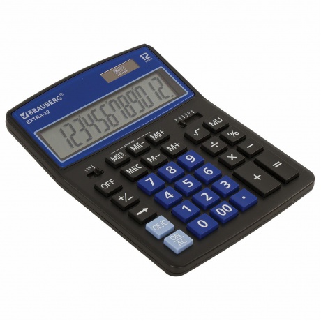 Калькулятор настольный Brauberg EXTRA-12-BKBU (206x155 мм), 12 разрядов, двойное питание, ЧЕРНО-СИНИЙ, 250472 - фото 6