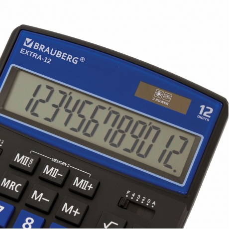 Калькулятор настольный Brauberg EXTRA-12-BKBU (206x155 мм), 12 разрядов, двойное питание, ЧЕРНО-СИНИЙ, 250472 - фото 9