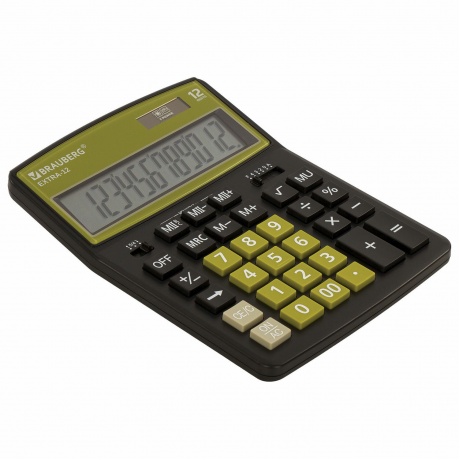 Калькулятор настольный Brauberg EXTRA-12-BKOL (206x155 мм), 12 разрядов, двойное питание, ЧЕРНО-ОЛИВКОВЫЙ, 250471 - фото 1