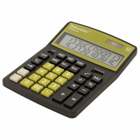 Калькулятор настольный Brauberg EXTRA-12-BKOL (206x155 мм), 12 разрядов, двойное питание, ЧЕРНО-ОЛИВКОВЫЙ, 250471 - фото 7