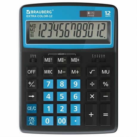Калькулятор настольный Brauberg EXTRA COLOR-12-BKBU (206x155 мм), 12 разрядов, двойное питание, ЧЕРНО-ГОЛУБОЙ, 250476 - фото 12