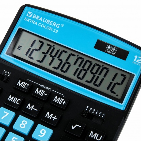 Калькулятор настольный Brauberg EXTRA COLOR-12-BKBU (206x155 мм), 12 разрядов, двойное питание, ЧЕРНО-ГОЛУБОЙ, 250476 - фото 3