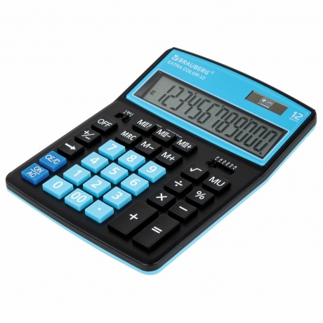 Калькулятор настольный Brauberg EXTRA COLOR-12-BKBU (206x155 мм), 12 разрядов, двойное питание, ЧЕРНО-ГОЛУБОЙ, 250476 - фото 5