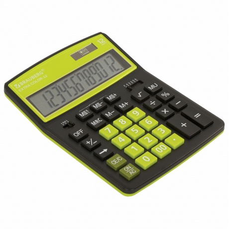 Калькулятор настольный Brauberg EXTRA COLOR-12-BKLG (206x155 мм), 12 разрядов, двойное питание, ЧЕРНО-САЛАТОВЫЙ, 250477 - фото 1