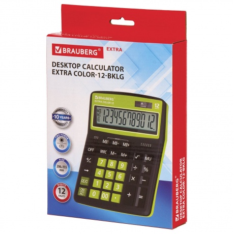 Калькулятор настольный Brauberg EXTRA COLOR-12-BKLG (206x155 мм), 12 разрядов, двойное питание, ЧЕРНО-САЛАТОВЫЙ, 250477 - фото 11