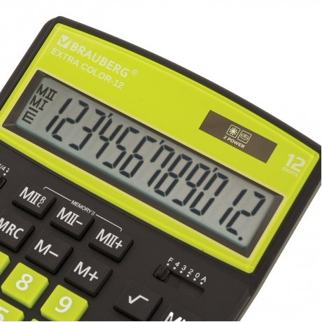 Калькулятор настольный Brauberg EXTRA COLOR-12-BKLG (206x155 мм), 12 разрядов, двойное питание, ЧЕРНО-САЛАТОВЫЙ, 250477 - фото 6