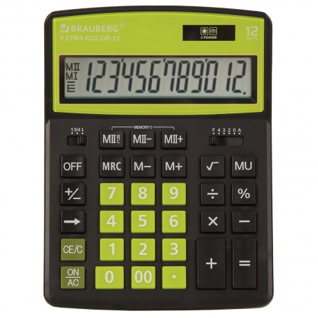 Калькулятор настольный Brauberg EXTRA COLOR-12-BKLG (206x155 мм), 12 разрядов, двойное питание, ЧЕРНО-САЛАТОВЫЙ, 250477 - фото 9