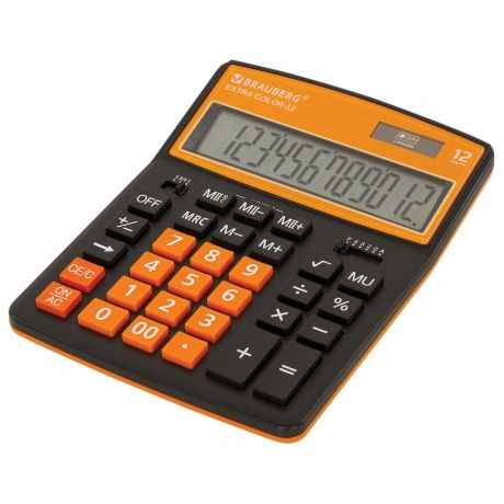 Калькулятор настольный Brauberg EXTRA COLOR-12-BKRG (206x155 мм), 12 разрядов, двойное питание, ЧЕРНО-ОРАНЖЕВЫЙ, 250478 - фото 6