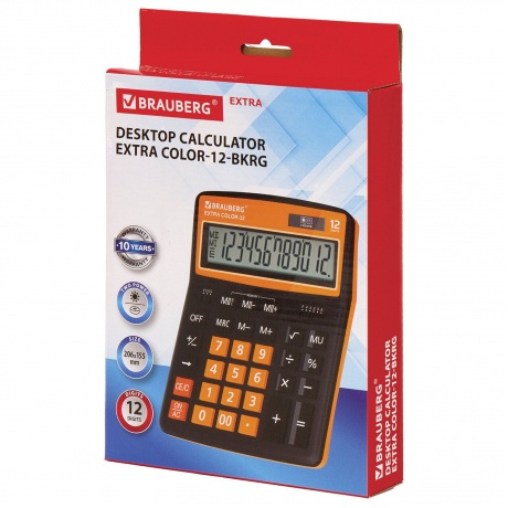 Калькулятор настольный Brauberg EXTRA COLOR-12-BKRG (206x155 мм), 12 разрядов, двойное питание, ЧЕРНО-ОРАНЖЕВЫЙ, 250478 - фото 7