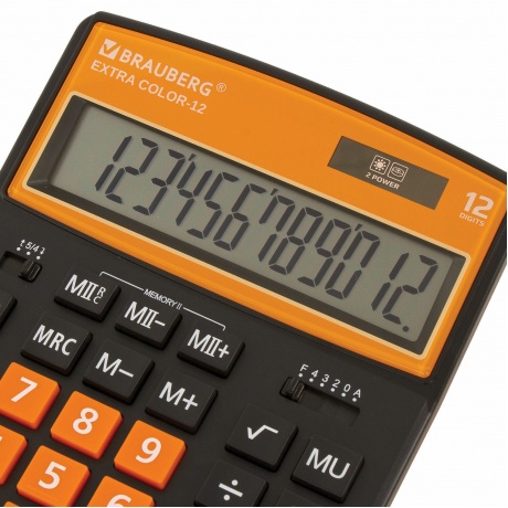 Калькулятор настольный Brauberg EXTRA COLOR-12-BKRG (206x155 мм), 12 разрядов, двойное питание, ЧЕРНО-ОРАНЖЕВЫЙ, 250478 - фото 9