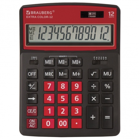 Калькулятор настольный Brauberg EXTRA COLOR-12-BKWR (206x155 мм), 12 разрядов, двойное питание, ЧЕРНО-МАЛИНОВЫЙ, 250479 - фото 1