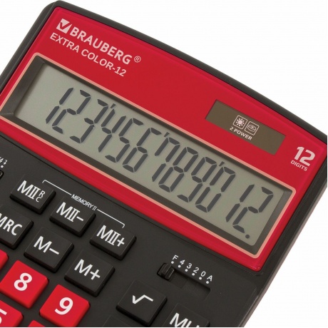 Калькулятор настольный Brauberg EXTRA COLOR-12-BKWR (206x155 мм), 12 разрядов, двойное питание, ЧЕРНО-МАЛИНОВЫЙ, 250479 - фото 4