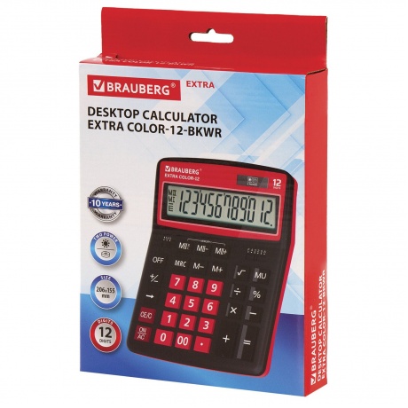 Калькулятор настольный Brauberg EXTRA COLOR-12-BKWR (206x155 мм), 12 разрядов, двойное питание, ЧЕРНО-МАЛИНОВЫЙ, 250479 - фото 6