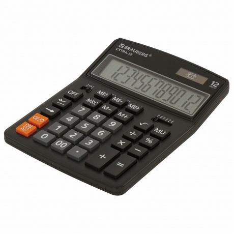 Калькулятор настольный Brauberg EXTRA-12-BK (206x155 мм), 12 разрядов, двойное питание, ЧЕРНЫЙ, 250481 - фото 1