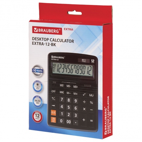 Калькулятор настольный Brauberg EXTRA-12-BK (206x155 мм), 12 разрядов, двойное питание, ЧЕРНЫЙ, 250481 - фото 11