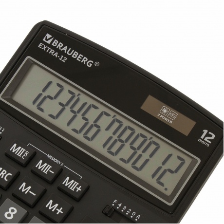 Калькулятор настольный Brauberg EXTRA-12-BK (206x155 мм), 12 разрядов, двойное питание, ЧЕРНЫЙ, 250481 - фото 6