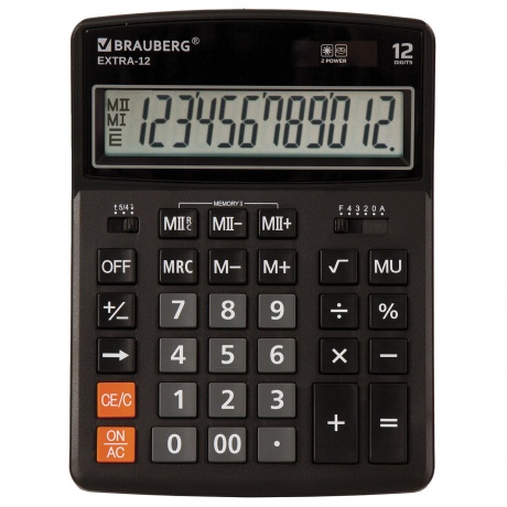 Калькулятор настольный Brauberg EXTRA-12-BK (206x155 мм), 12 разрядов, двойное питание, ЧЕРНЫЙ, 250481 - фото 7