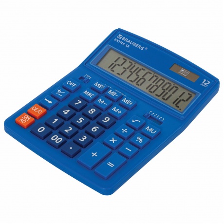 Калькулятор настольный Brauberg EXTRA-12-BU (206x155 мм), 12 разрядов, двойное питание, СИНИЙ, 250482 - фото 1