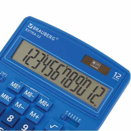 Калькулятор настольный Brauberg EXTRA-12-BU (206x155 мм), 12 разрядов, двойное питание, СИНИЙ, 250482 - фото 2