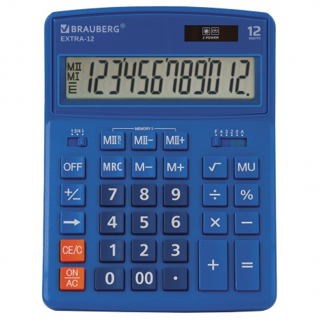 Калькулятор настольный Brauberg EXTRA-12-BU (206x155 мм), 12 разрядов, двойное питание, СИНИЙ, 250482 - фото 11