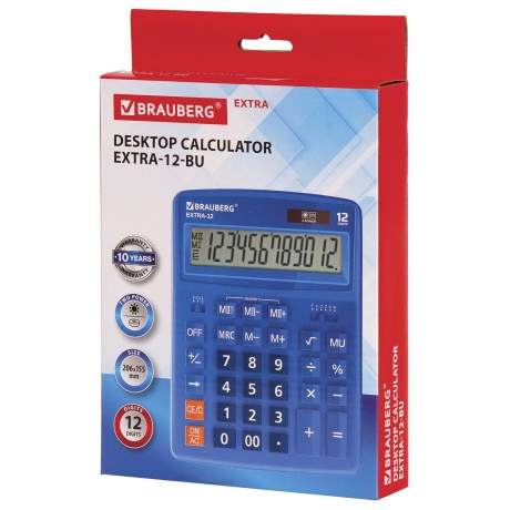 Калькулятор настольный Brauberg EXTRA-12-BU (206x155 мм), 12 разрядов, двойное питание, СИНИЙ, 250482 - фото 7