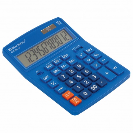 Калькулятор настольный Brauberg EXTRA-12-BU (206x155 мм), 12 разрядов, двойное питание, СИНИЙ, 250482 - фото 8