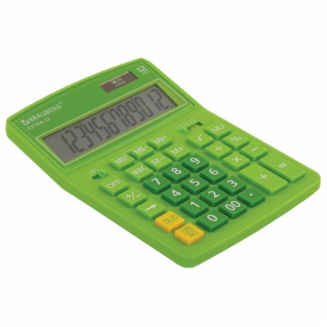 Калькулятор настольный Brauberg EXTRA-12-DG (206x155 мм), 12 разрядов, двойное питание, ЗЕЛЕНЫЙ, 250483 - фото 1