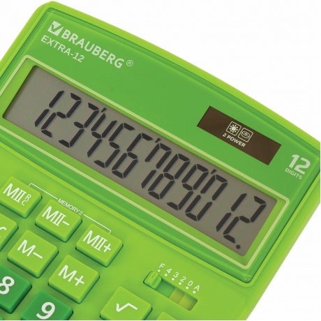 Калькулятор настольный Brauberg EXTRA-12-DG (206x155 мм), 12 разрядов, двойное питание, ЗЕЛЕНЫЙ, 250483 - фото 11