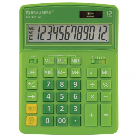 Калькулятор настольный Brauberg EXTRA-12-DG (206x155 мм), 12 разрядов, двойное питание, ЗЕЛЕНЫЙ, 250483 - фото 5