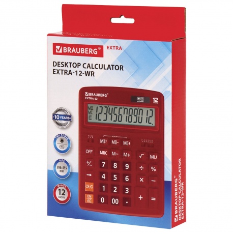 Калькулятор настольный Brauberg EXTRA-12-WR (206x155 мм), 12 разрядов, двойное питание, БОРДОВЫЙ, 250484 - фото 12