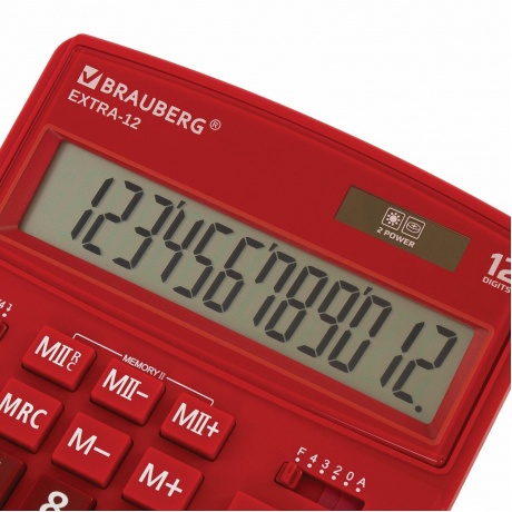 Калькулятор настольный Brauberg EXTRA-12-WR (206x155 мм), 12 разрядов, двойное питание, БОРДОВЫЙ, 250484 - фото 3