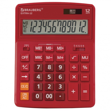 Калькулятор настольный Brauberg EXTRA-12-WR (206x155 мм), 12 разрядов, двойное питание, БОРДОВЫЙ, 250484 - фото 9