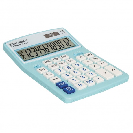 Калькулятор настольный Brauberg EXTRA PASTEL-12-LB (206x155 мм), 12 разрядов, двойное питание, ГОЛУБОЙ, 250486 - фото 1