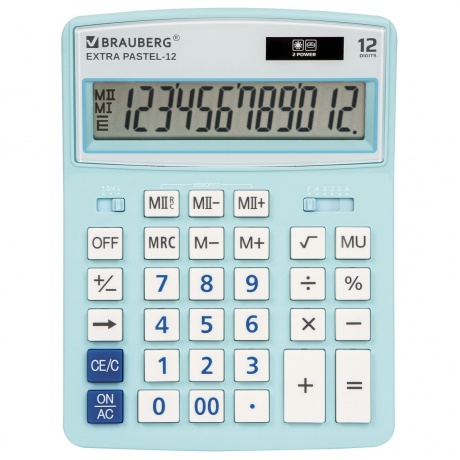 Калькулятор настольный Brauberg EXTRA PASTEL-12-LB (206x155 мм), 12 разрядов, двойное питание, ГОЛУБОЙ, 250486 - фото 3