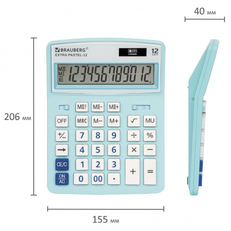 Калькулятор настольный Brauberg EXTRA PASTEL-12-LB (206x155 мм), 12 разрядов, двойное питание, ГОЛУБОЙ, 250486 - фото 5