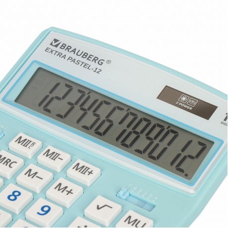 Калькулятор настольный Brauberg EXTRA PASTEL-12-LB (206x155 мм), 12 разрядов, двойное питание, ГОЛУБОЙ, 250486 - фото 8